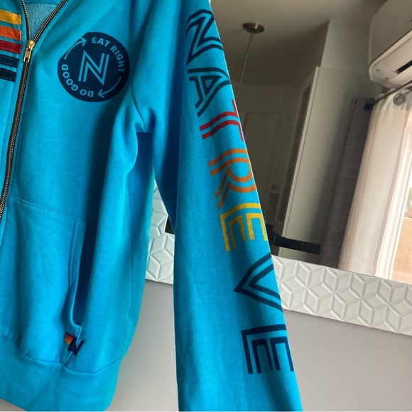 Aviator Nation Sz L Pacific Blue Hoodie Sweatshirt Eat Right Do Good Natreve - Picture 5 of 8